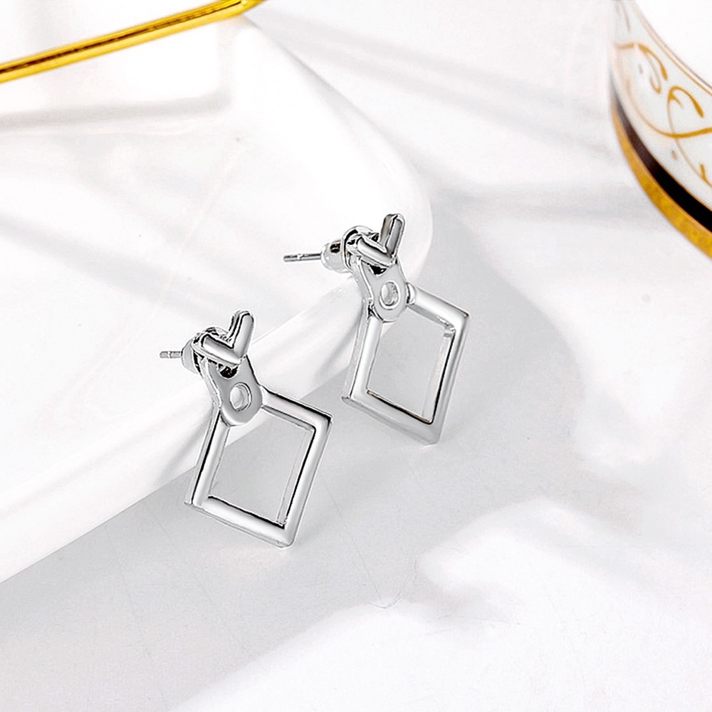 Minimalist Silver Square Studs & Jackets - Picture 3 of 6